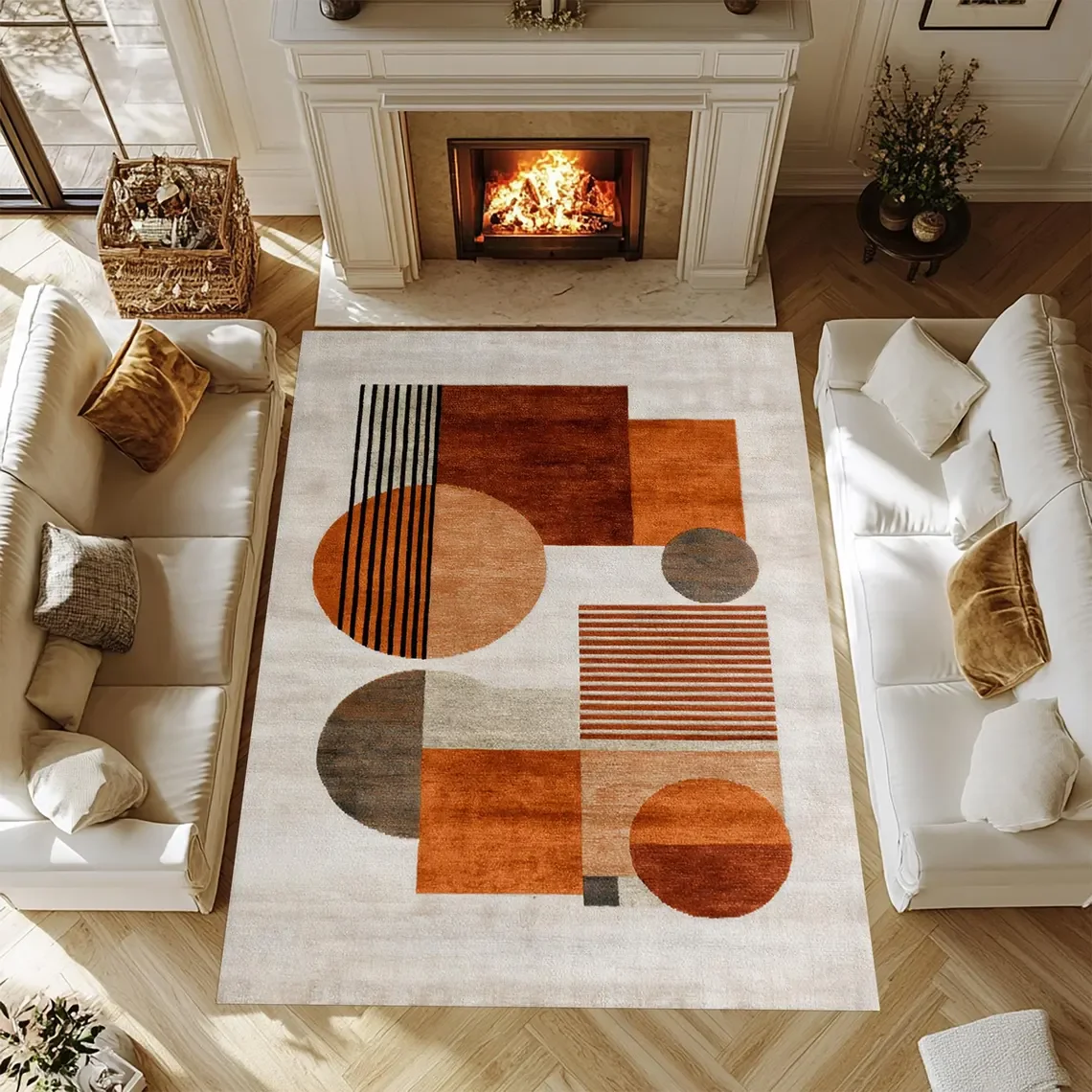 Modern Abstract Color Block Print Area Rug Bold Teal Orange Yellow Geometric Floor Mat for Living Room Decor