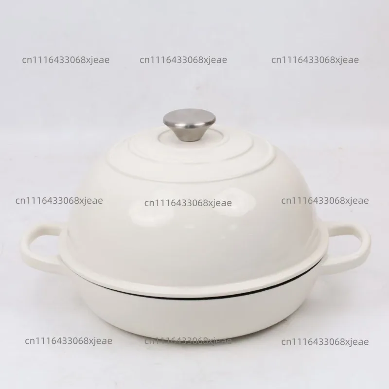 Cast iron enamel black bread pan toasting pan binaural frying pan toasting bread diameter 26cm