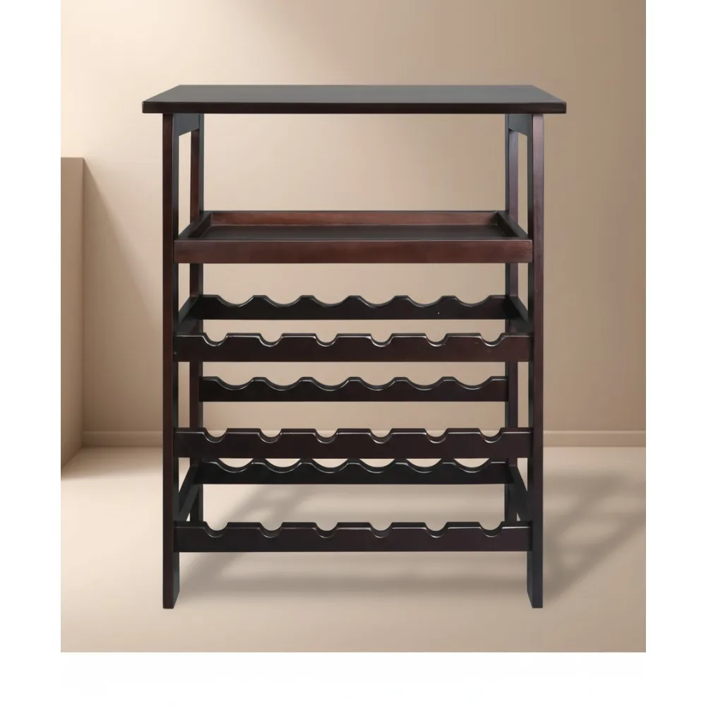 

Elegant 18-Bottle Freestanding Wine Rack with Solid Wood Tabletop and Storage Tray for Home Bar Enthusiasts