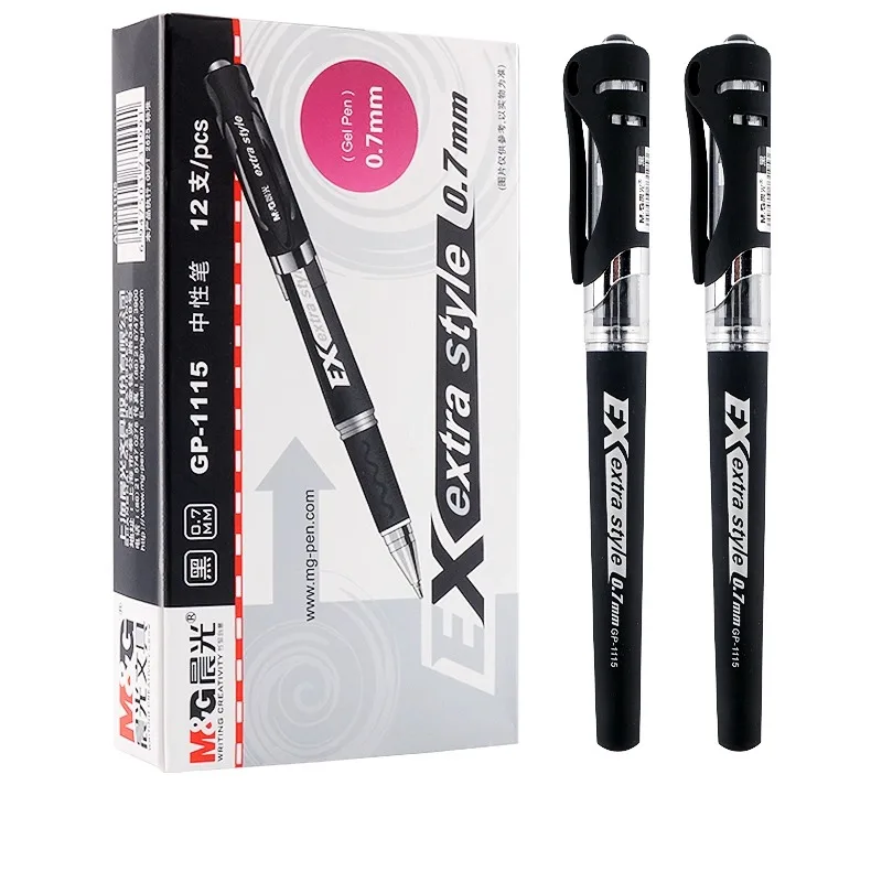 قلم جل أسود M&G مقاس 0.7 مم مع غطاء قابل للسحب وتصميم أسطوانة ورنيش مرنة قابلة للتبديل للطلاب والاستخدام المكتبي