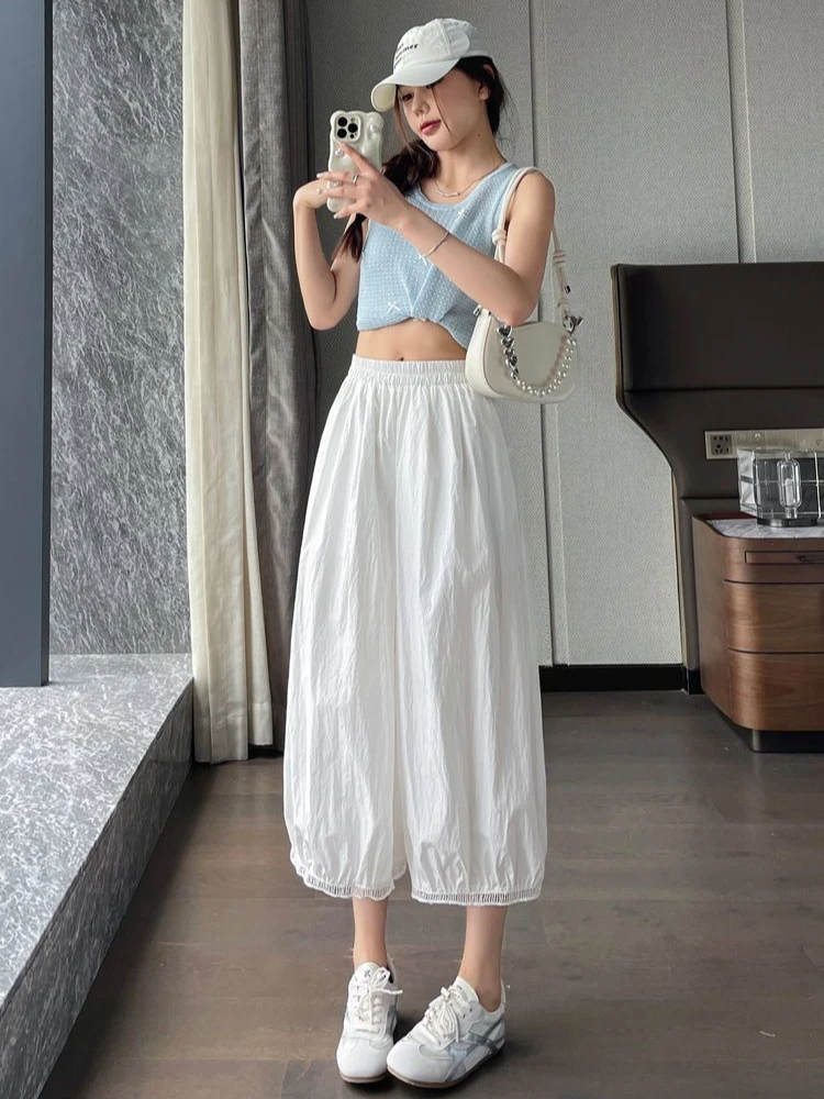 와이드 레그 여성 바지 모든 중간 의류 하라주쿠 편안한 스트레치 세련되고 우아한 슬랙스 미적 여성 바지 하렘