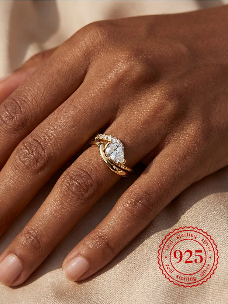 

925 Sterling Silver Fashion Exquisite Water Drop Zircon Ring For Women Anniversary Wedding Party High Quality Fine Jewelry