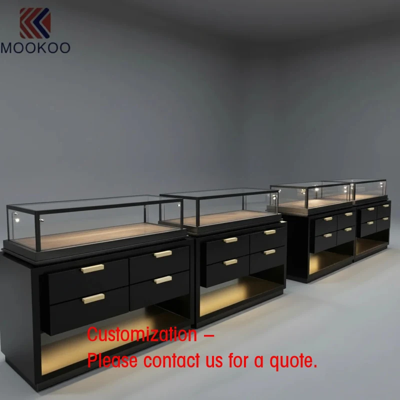 custom.Elegant Black Jewelry Display with Gold Handles Boutique Retail