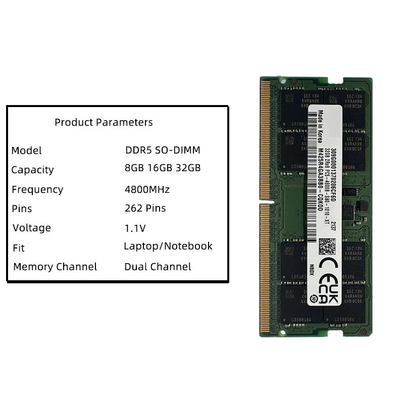 Imagem -02 - Memória do Computador Portátil Ram Ddr5 32gb 16gb 8gb 4800mhz so Dimm 262pin Dual Channel