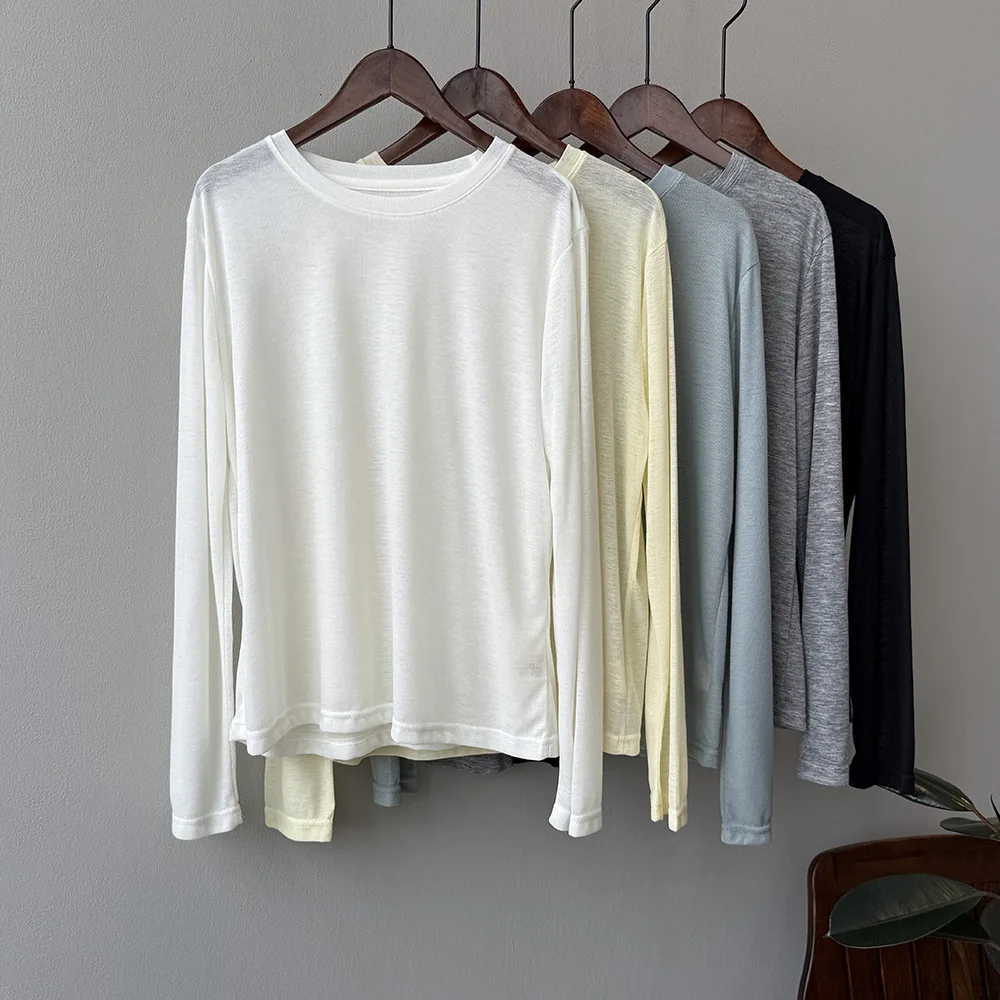 Korean Sunscreen Long Sleeve T-shirt for Women 2025 Summer New Versatile Thin Bottom Top