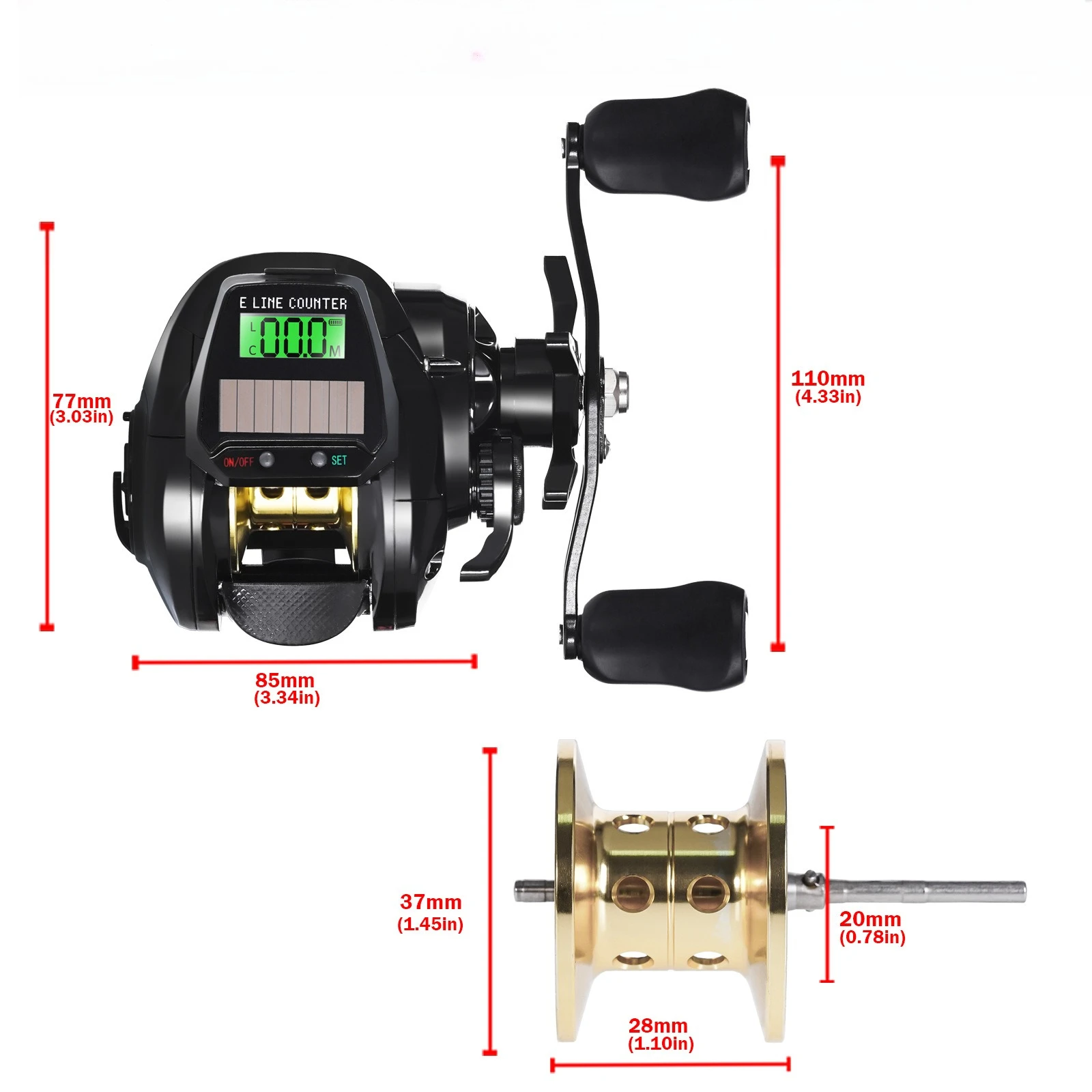 Solar digital display water drop wheel freshwater sea fishing beach fishing boat fishing long-distance