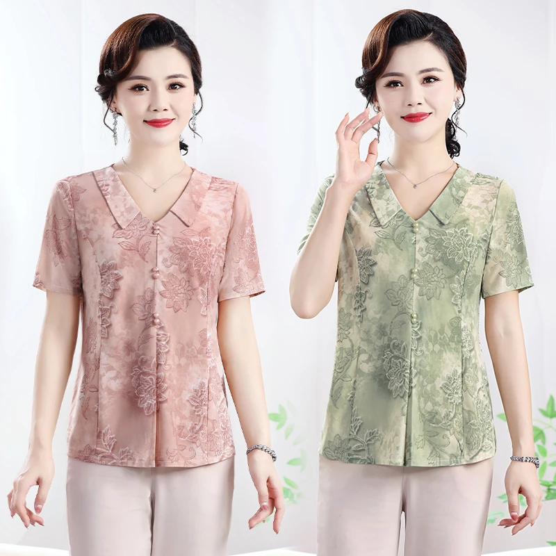 

Летняя женская рубашка больших размеров с принтом 2025, свободный топ из смешанного шелка шелковицы, женская одежда для работы в отпускной