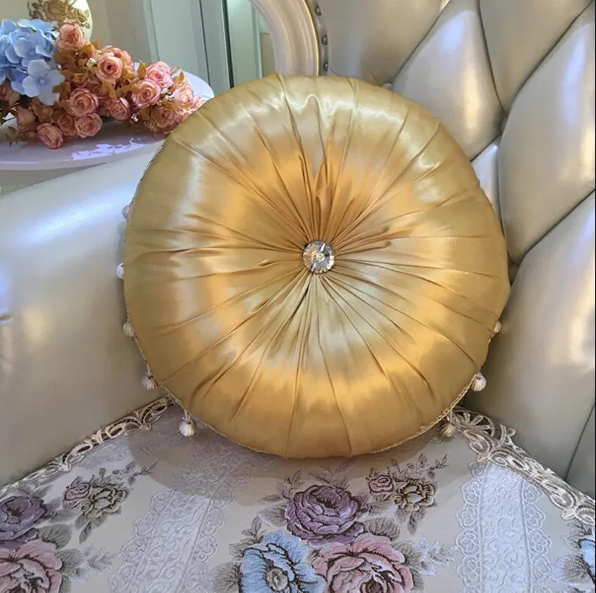 Luxury Fashion Super European Throw Pillow Cushion Round Beaded Fringed Handmade Pleated Wheel Pumpkin Seat Pad Cushion Cover