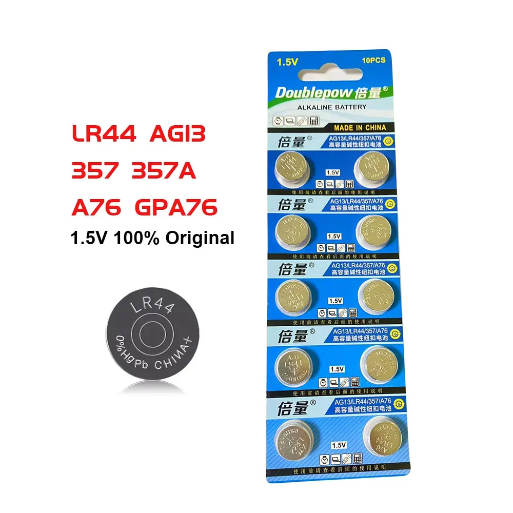 10 шт. 100% оригинальные щелочные батарейки LR44 AG13 357 357A A76 GPA76 кнопочный элемент AG 13 1,5 В для часов электронный пульт дистанционного управления