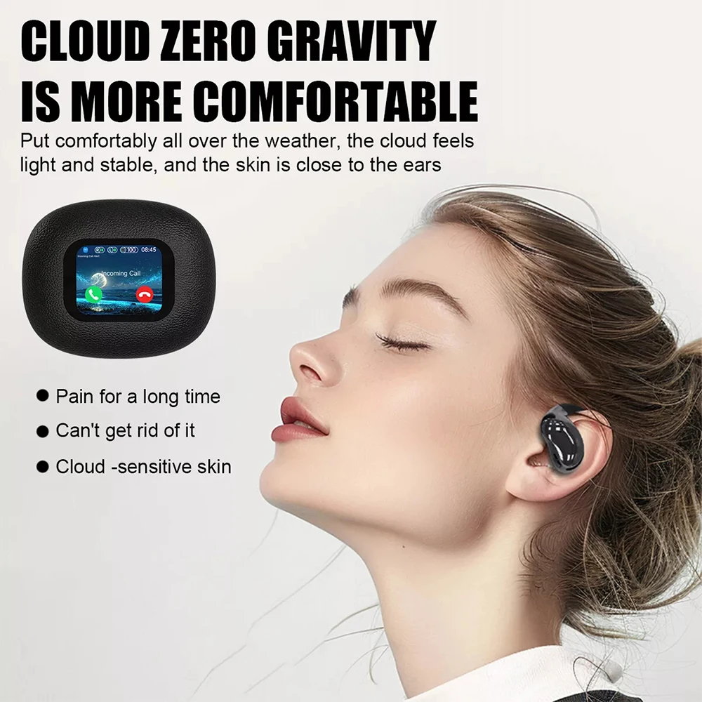 OWS Wireless Earbuds Bluetooth 5.4 Headphones ANC Noise Cancelling Earphones with Mic HiFi Stereo LED Touch Screen Open Headset