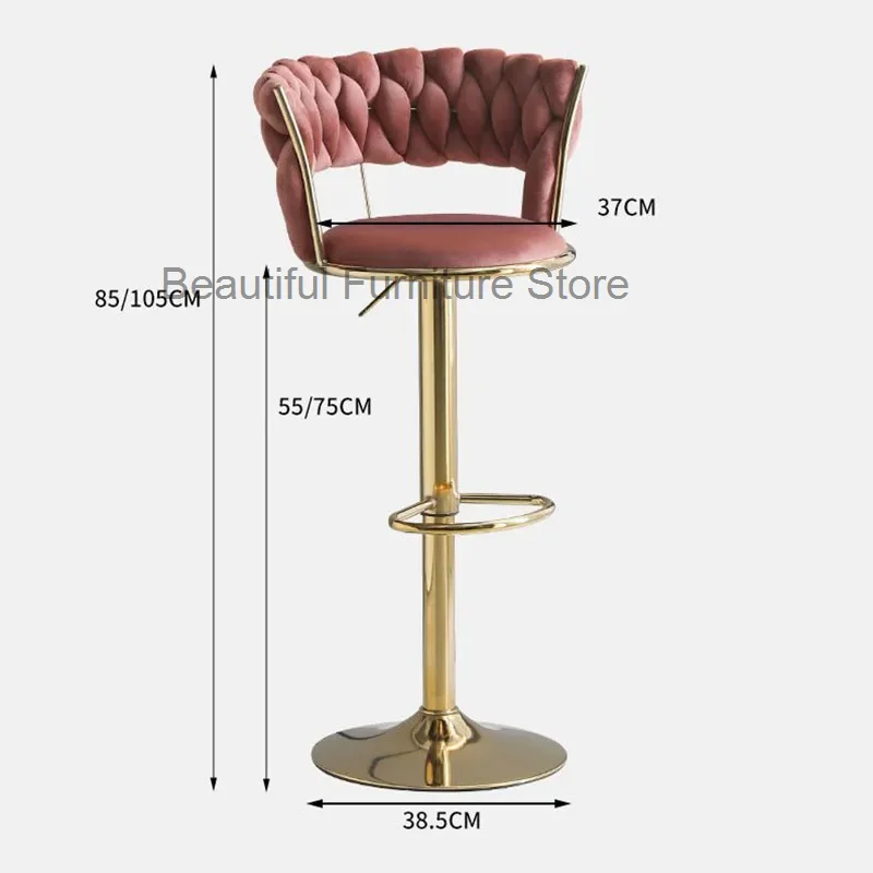 High Quality Nordic Style Bar Stools Velvet Retro Rotatable Round Party Chairs Adjustable Height Back Tabourets De Bar Furniture