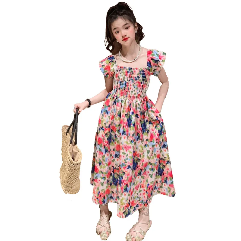 Girls floral dress summer dress children\'s summer thin princess dress older children girls skirt