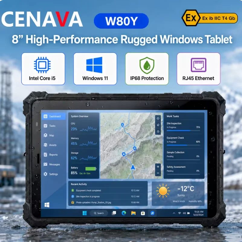CENAVA W80Y 5G 8″ 700nit Tablet Intel Core i7-10510Y Win 11 Pro 16GB DDR 256G SSD RJ45 IP68 TPM GPS Security Rugged High-End PC