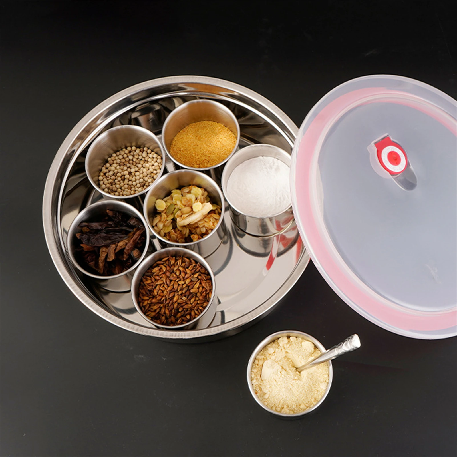 

7pcs Sealed Boxes Stainless Steel Thickened Organizer Jar For Seasoning Condiment Sauce Camping Picnic Bbq Storage Accessories