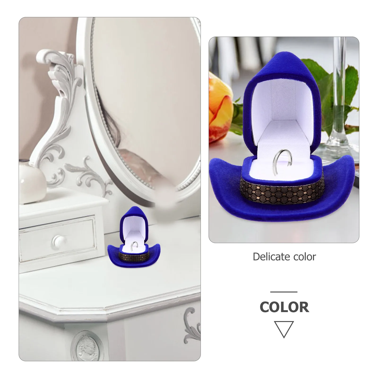 Blaue Beflockung Ringe Fall Samt Schmuck Box Cowboy Hut Ringe Halter Lagerung Cowboy Hut Schmuck Halter Vitrine