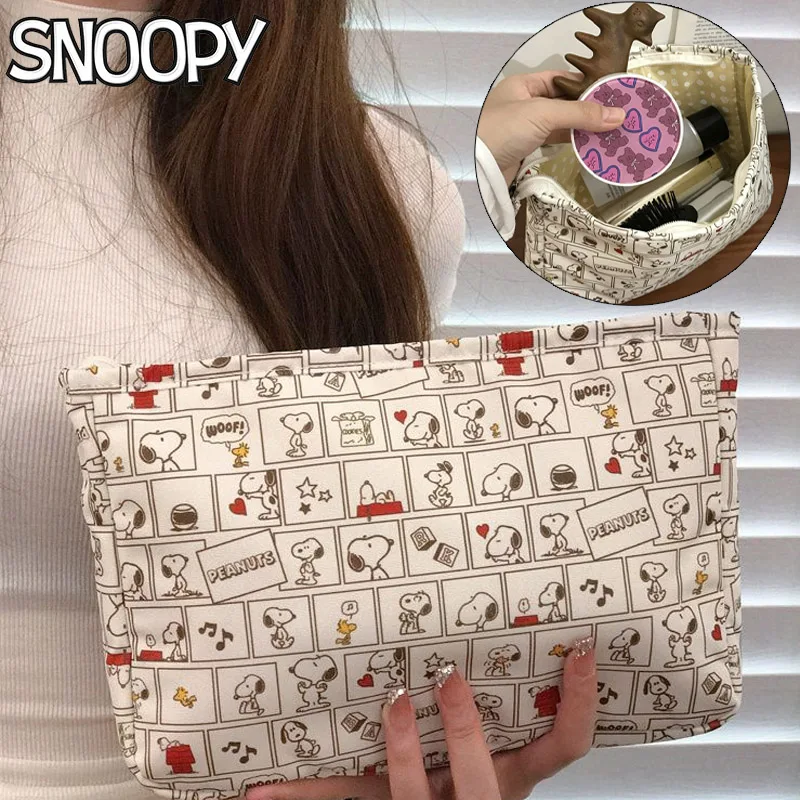 Snoopy borsa per cosmetici da viaggio borsa per il trucco portatile borse carine donna frizione per il trucco con cerniera di grande capacità