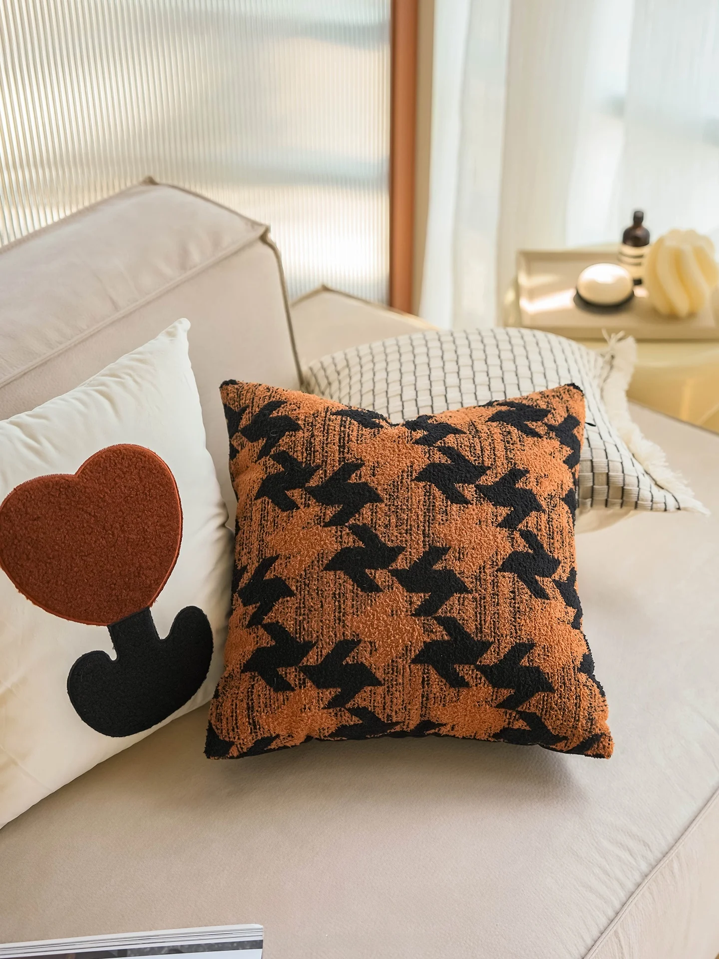 Modern Minimalist Style Creamy Color Wood Grain Pillowcase Sofa Pillow Square Cute Window  Cushion Car Use Waist Pillow
