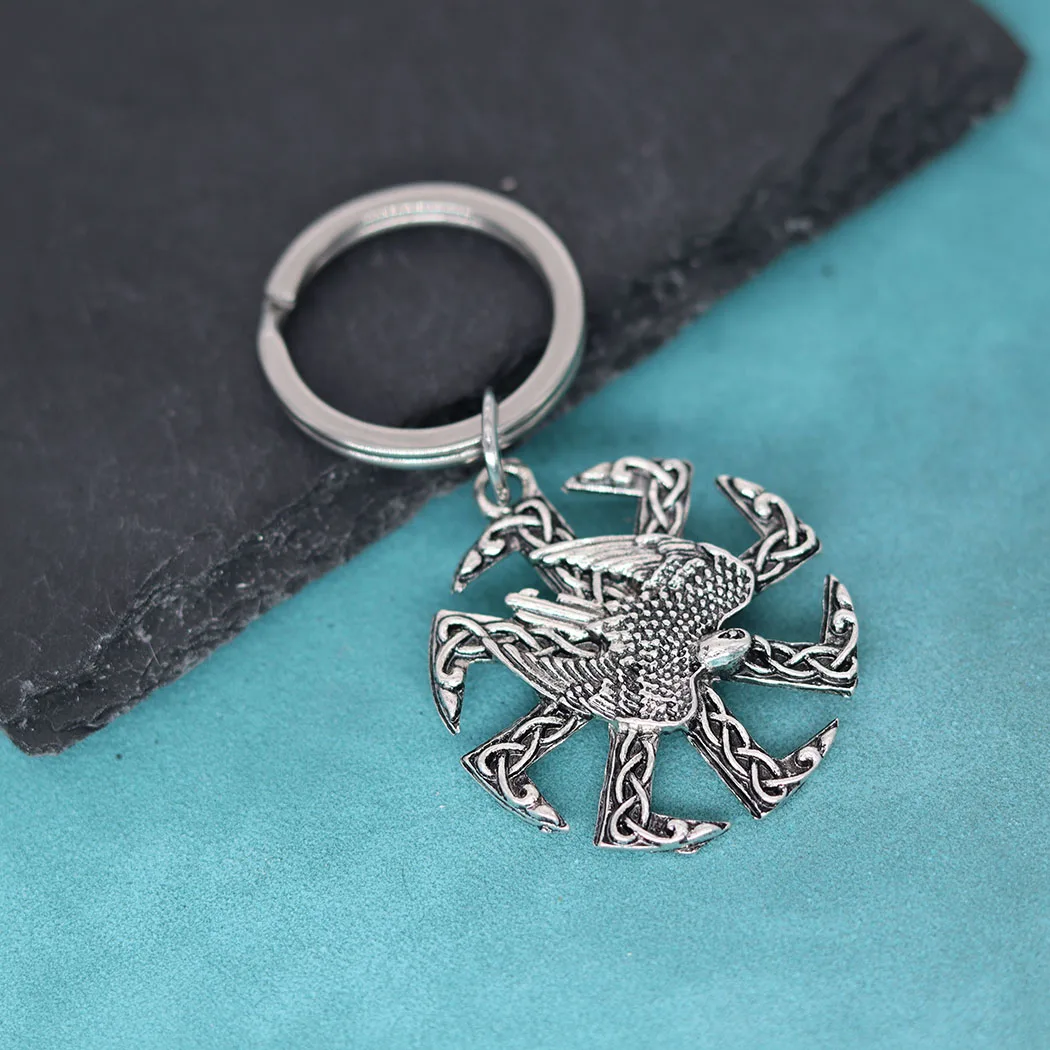 Viking Eagle Kolovrat Symbol Pendant Stainless Steel Keychain For Men Women Falcon Keyring Talisman Amulet Jewelry Gift Supplies