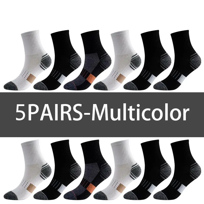 5 Pairs Uni Sweat Absorbing Breathable Running Socks Arch Support Cushioning Suitable Outdoor Wear All Season Sports Socks