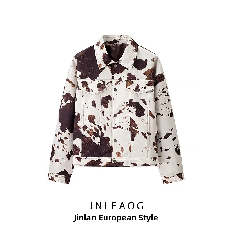 

JNLEAOG Women's Faion Print Collar Jaet irt Stand Fit Polyester Autumn New Sle European Sle Ladies' ort Coat