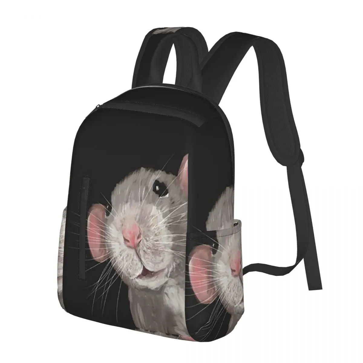 Mochila escolar The Peeking Rat (cinza e preta) para estudantes, mochila de viagem para caminhadas, mochila escolar para meninos e meninas, bolsa de ombro fashion