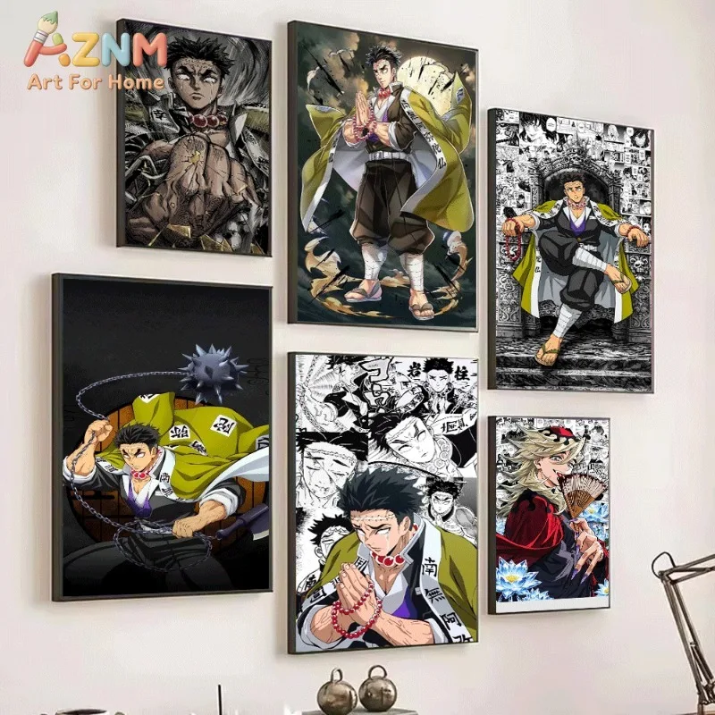 Demon Slayer Anime Canvas Wall Art Gyomei Himejima Stone Hashira Manga Poster Unframed Canvas Painting Home Bedroom Wall Decor A