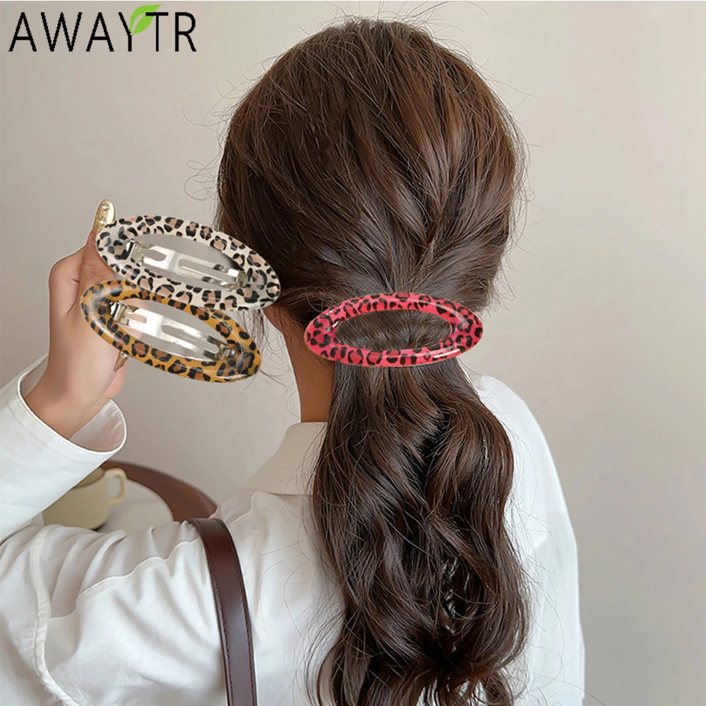 AWAYTR Vintage Leopard Oval Duckbill Hairpin Plastic Hair Clips Valentine Headwear Girl Hair Accessories Festival Gift