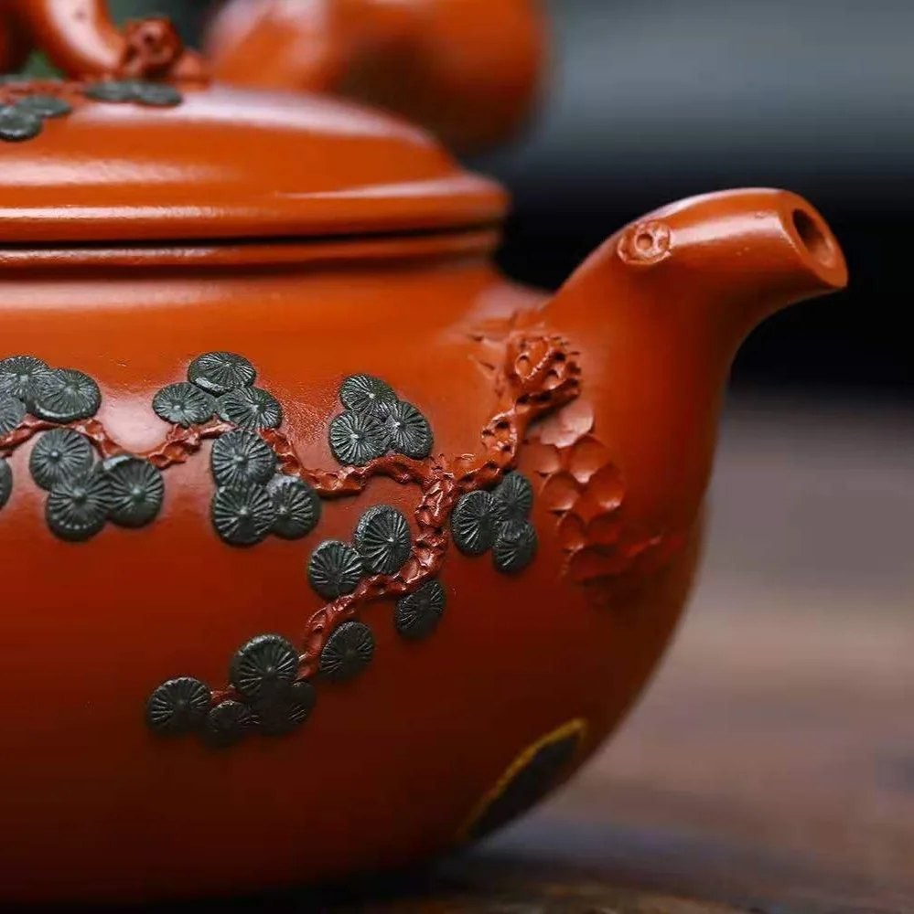 Yixing Zisha Set By Renowned Artisans Handmade With Decals Traditional Tea Ware Original Ore Zhuni Clay Pine Needle Tang Yu