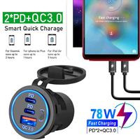 Car Charger Socket PD3.0 & QC3.0 Double USB C Ports Waterproof with LED Touch Switch 78W Fast Charging 12V/24V For Moto Adapter