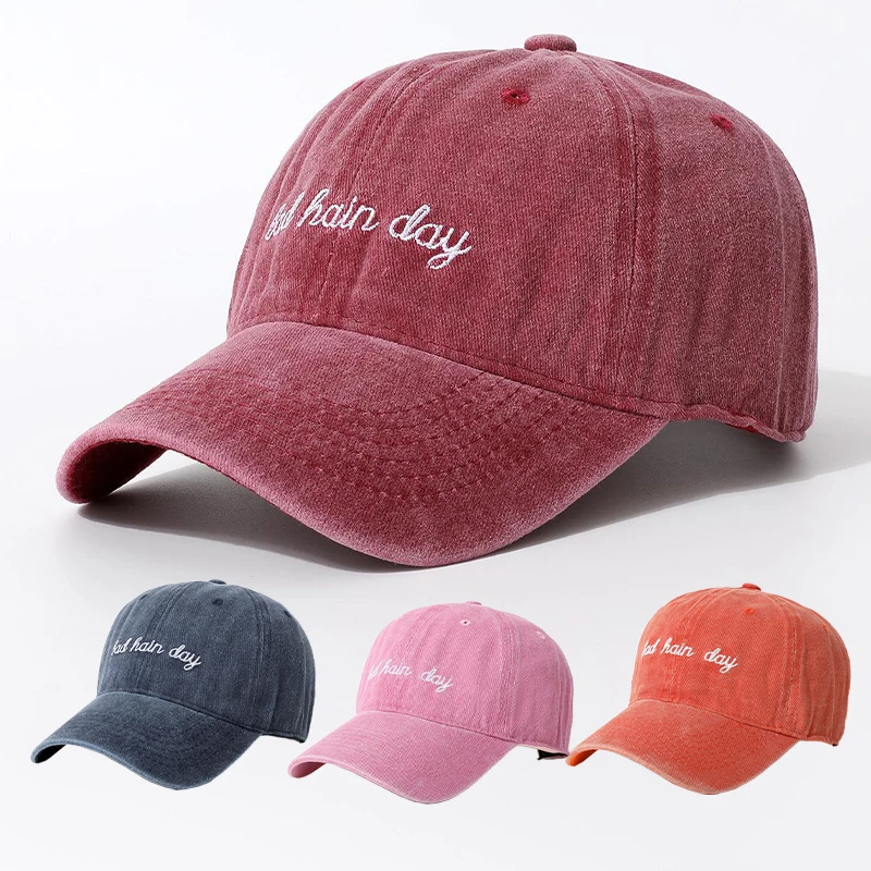 Fashionable Washed Baseball Cap Sun Shading Embroidered Letter Duckbill Cap