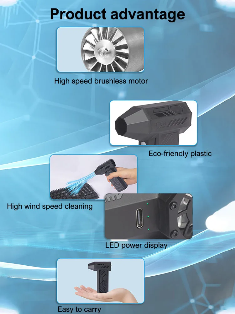 Handheld Brushless Motor 130000 RPM Violent Blower Mini Turbo Jet Fan Wind Speed 52m/s industrial Duct Fan Rechargeable Blower