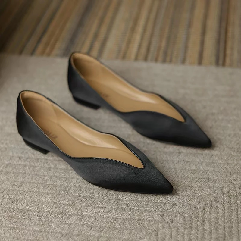 Luxury Temperament Women Shoe Summer New French Pointed Leather Shoe Simple Comfortable Single Shoe Sheepskin Elegant Low Heels