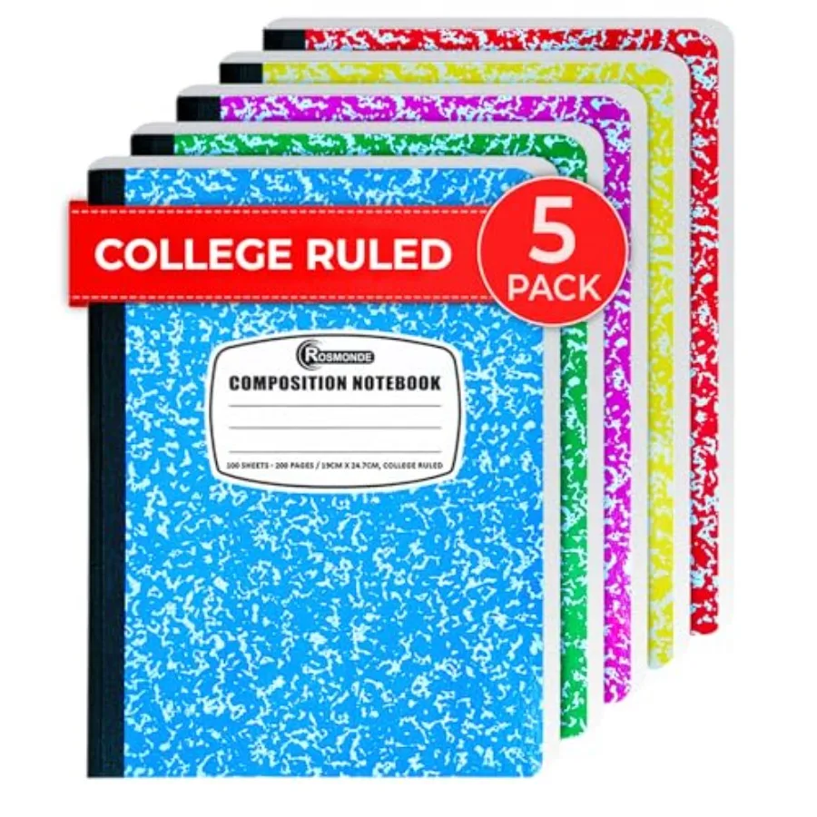 

Composition Notebooks College Ruled, 200 No Bleed Pages 100 Sheets 9-3/4x7-1/2 Notebooks for Work, Back to School Supplies for