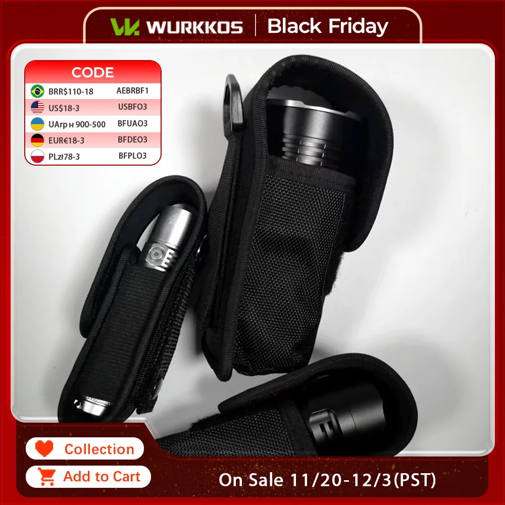 

Wurkkos Good Quality Nylon Outdoor Flashlight Holster Flashlight Protect Case Torch Cover hiking Accessories S/M/L