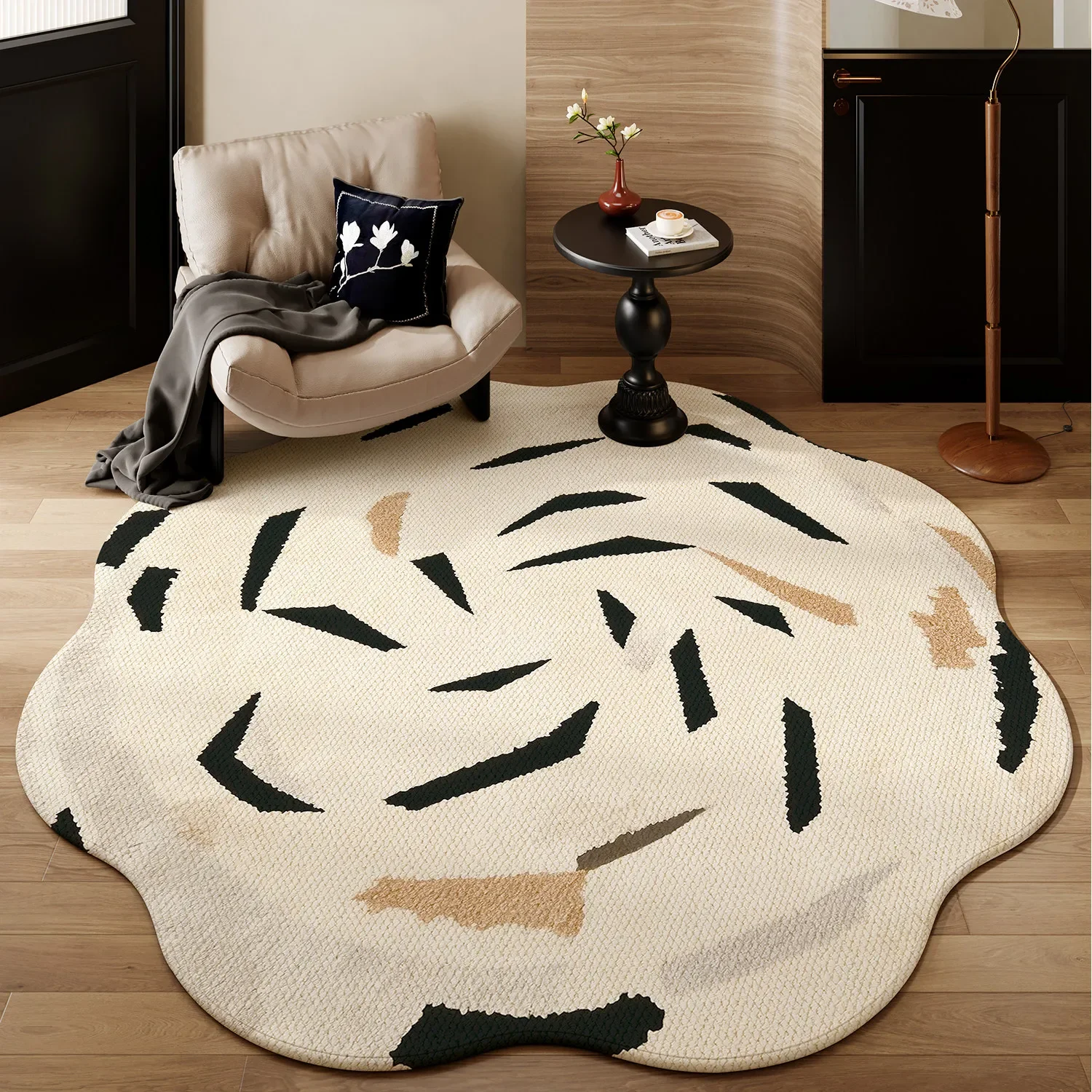 Irregular Shape Bedroom Decor Round Carpet French Style Carpets for Living Room Washable Bedside Floor Mat Anti-slip Lounge Rug