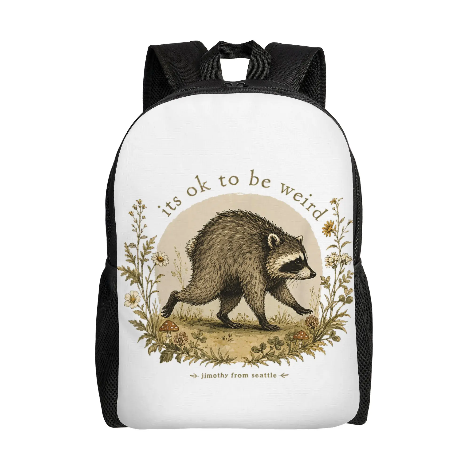 Jimothy from Seattle It s OK to Be Weird Raccoon Cottagecore Backpack  Fashion Backpacks Women Sport Soft High School Bags