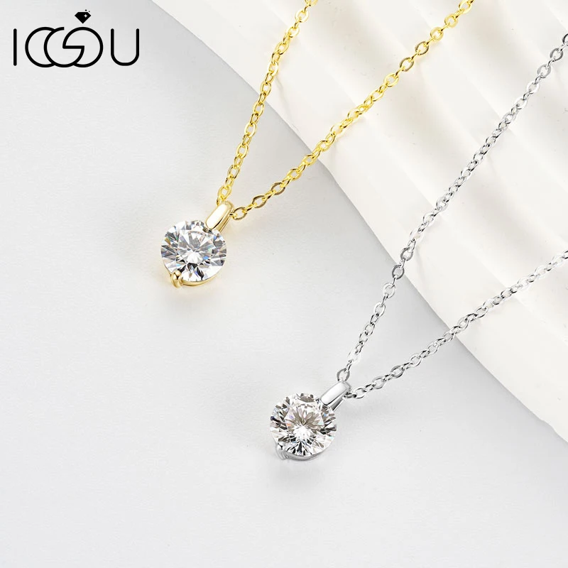

925 Silver Necklace Minimalist D VVS1 1CT/2CT Round Solitaire Moissanite Diamond Pendant Necklace for Women Birthday Fine Jewelr