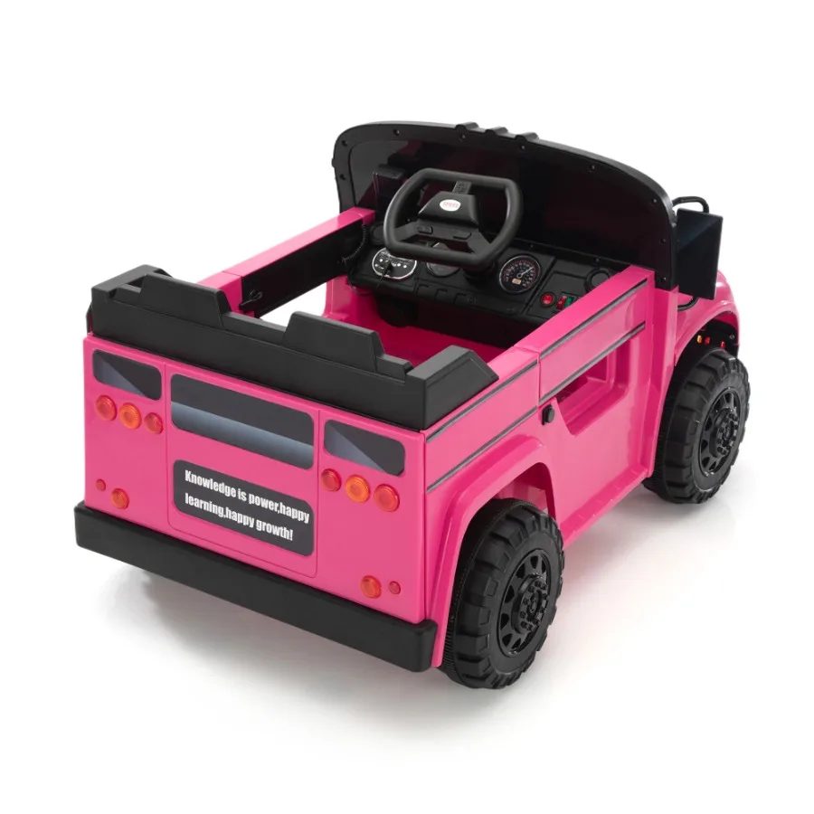 Autobús escolar de 12 V con luces LED de control remoto de 1 asiento y pantalla de alimentación Rosy