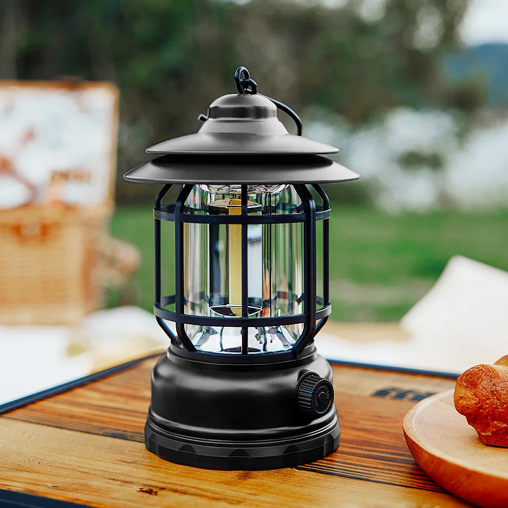 Luz de acampamento impermeável ao ar livre, lanternas portáteis, USB Recharge, AA bateria seca, lâmpada retro para festa, lanterna pendurada, decoração do jardim