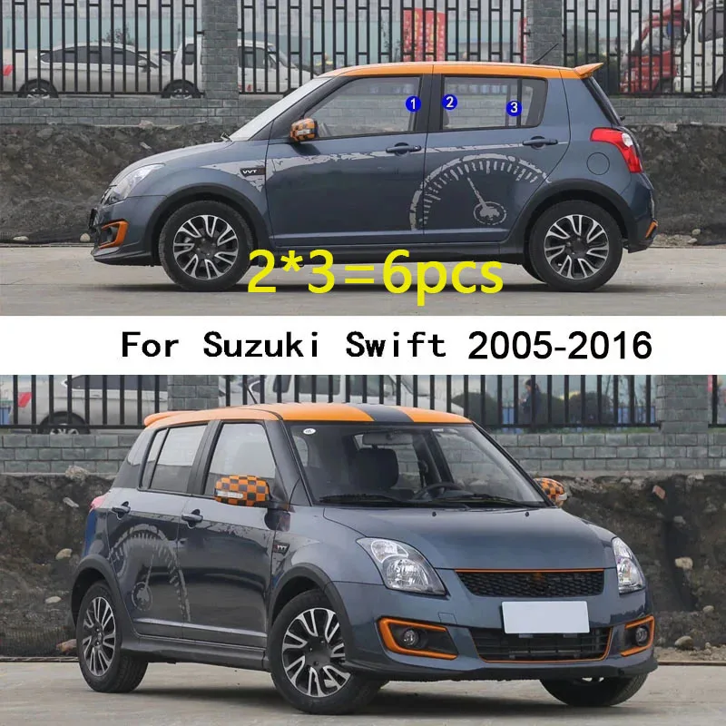 For Suzuki Swift 2005-2016  Car Center TPU/Glossy Mirror Pillar Post Cover Door Trim Window Molding Stickers Accessories 6PCS