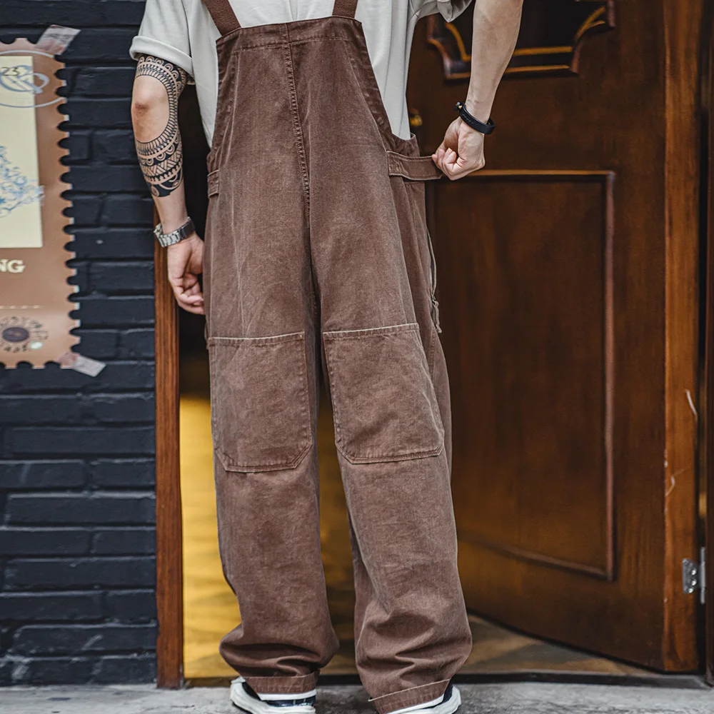 Maden Vintage Large Pockets Navy Deck Overalls Men's Straight Loose Workwear Pants Uncle Fu Amekaji Adjustable Straps Jumpsuit