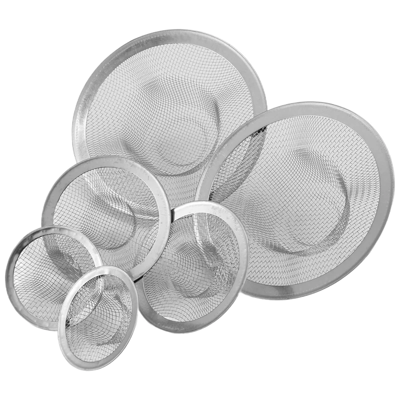 

Набор из 6 сетчатых ситечек для кухонной и ванной раковины из нержавеющей стали, большие, средние и маленькие (комплект из 6 штук)