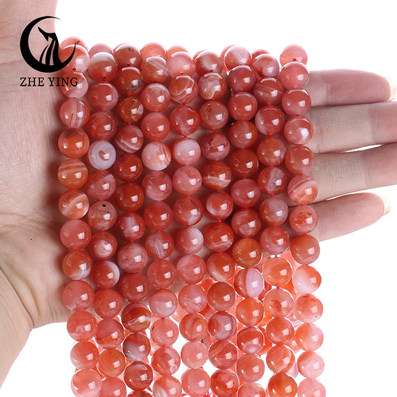 Zhe Ying Natural Nanhong Agate Beads Round Loose Gemstone Beads for Bracelet Making Diy Jewelry Accessories Strand 15\'\'