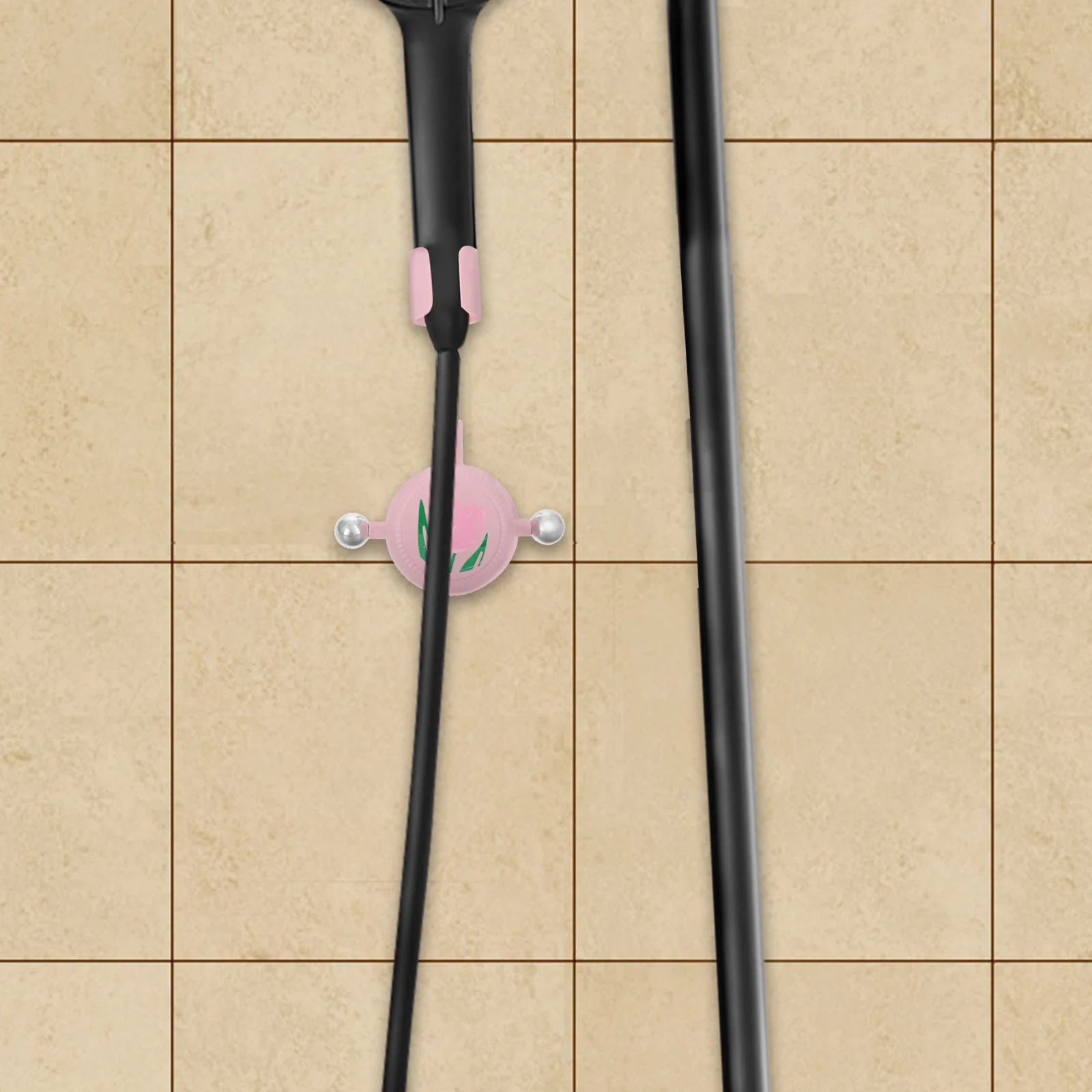 

1pcs Adjustable Suction Cup Shower Holder Pink No Drill Design For Handheld Showerhead Bathroom Use Tulip Style Abs Material