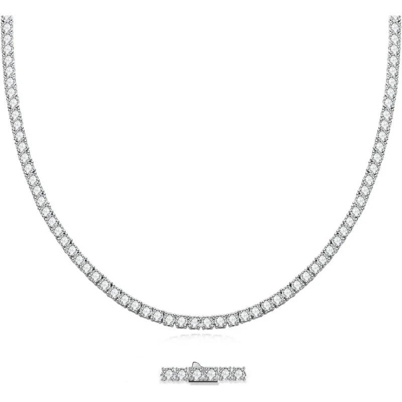 

AnuClub 32Cttw-81Cttw Moissanite Tennis Necklace Chain 925 Sterling Silver Round Cut D Color VVS1 Moissanites Classic Chains For