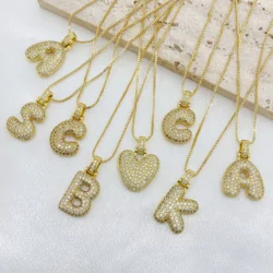 Fashion 26 Letters Necklace Custom Name Pendant Charm For Men And Women A-Z Alphabet Cubic Zircon Hip Hop Jewelry For Gift