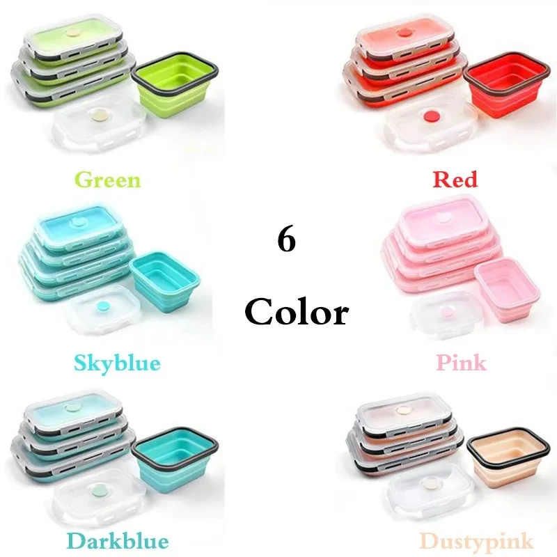 NUBECOM 1pc Collapsible Silicone Food Lunch Box Dinnerware Foldable Fruit Salad Storage Food Box Container Tableware BPA Free