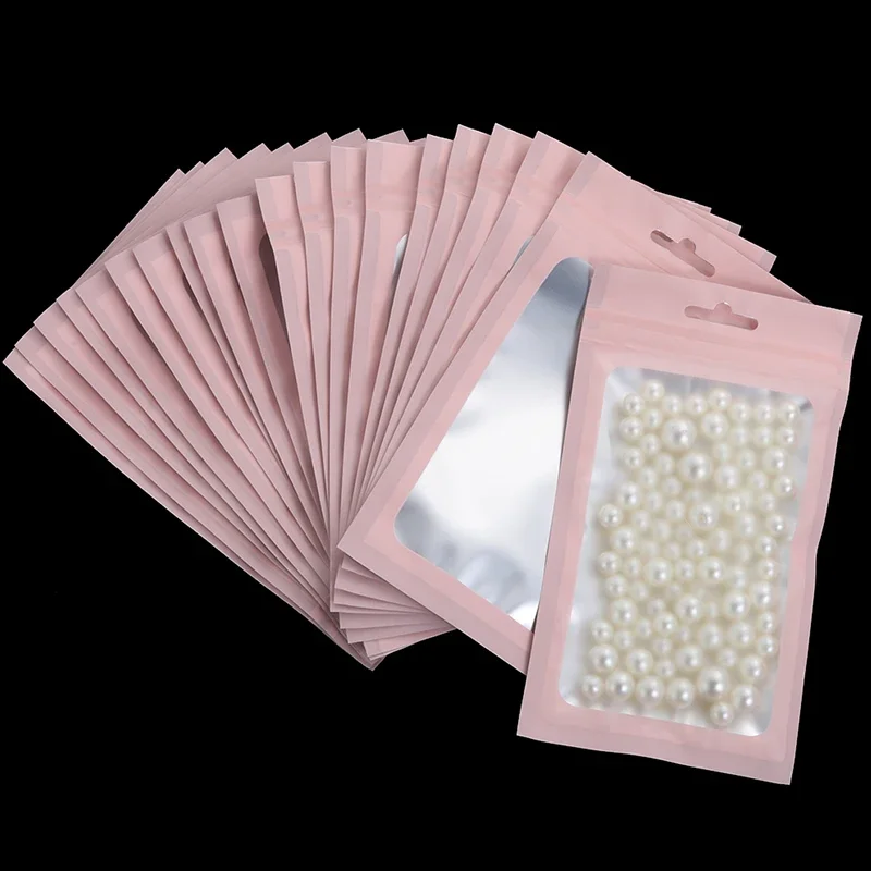 Bolsa Ziplock reutilizável com janela clara para jóias, pequenas saquetas, sacos de armazenamento de alimentos, Matte Aluminum Foil, Novo