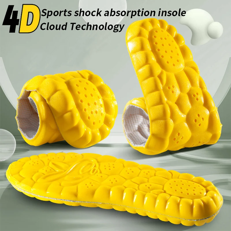 1 Pair 4D Sports Insoles TPU Sole Soft High Elasticity Shock Absorption Cushion Arch Support Insole Men Women