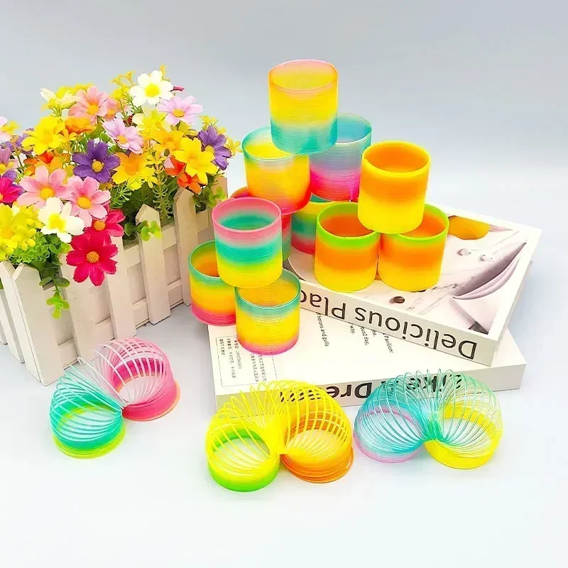 12pcs Kids Colorful Spring Circle Rainbow Circle Elastic Ring Children Birthday Party Guest Small Gifts Funny Spoof Party Favors